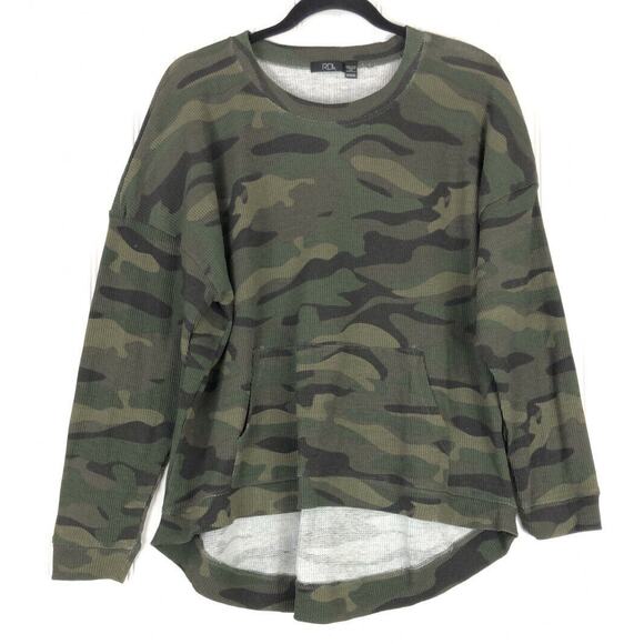 RDI top green camo waffle knit kangaroo pocket M - Picture 1 of 4